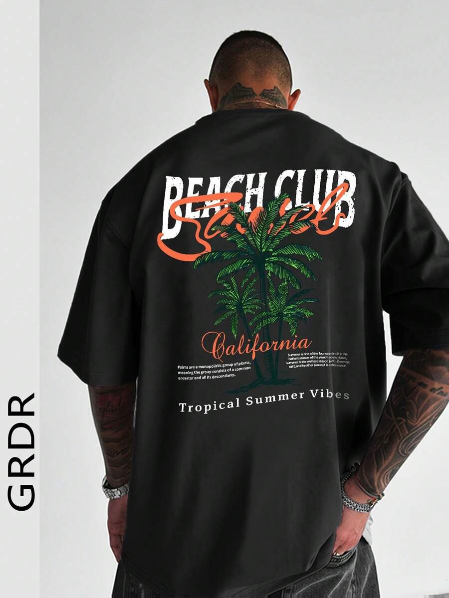 Áo thun nam tay ngắn dáng rộng in họa tiết thời trang GRDR | Thiết kế tinh tế | Áo không thể thiếu cho mùa hè | Dễ phối đồ | Thể hiện phong cách của bạn - màu đen - Xem 1