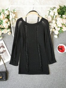 New Slouchy Knitted Cover Up For Women, Unique Design, Slim Fit, Hollow Out, Sexy Top, Spring/Summer - Black - View 7