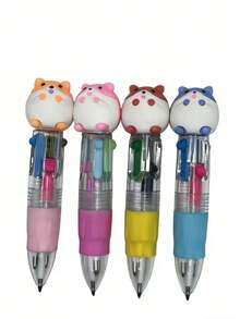 6/12/24/30pcs Set Random Cartoon Cute 4-Color Mini Ballpoint Pens, Suitable For Students, 4-Color Mini Ballpoint Pens, Craft Pens, Colored Pens, 4-Color Ink, Student Office Stationery Gift Box Set, 0.7mm Refill, Back To School Essential, Learning Supplies - Multicolor - View 3