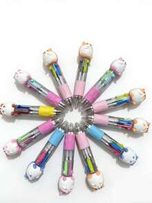 6/12/24/30pcs Set Random Cartoon Cute 4-Color Mini Ballpoint Pens, Suitable For Students, 4-Color Mini Ballpoint Pens, Craft Pens, Colored Pens, 4-Color Ink, Student Office Stationery Gift Box Set, 0.7mm Refill, Back To School Essential, Learning Supplies - Multicolor - View 7