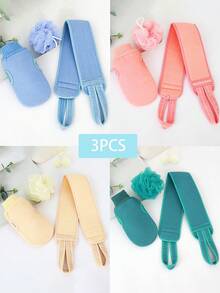 3pcs/Set Exfoliating Bath Towel Scrub Strap, Double-Sided Loofah Back Scrubber, No Need Help Scrub Back, Remove Dirt & Dullness - Multicolor - View 1