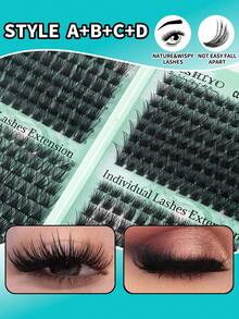 640/576/384 piezas Racimos de pestañas individuales estilo D Curl, esponjosas, de 30D-200D, 10-18mm. Kit de extensión de pestañas individuales extra gruesas, de volumen dramático, ultra suaves y súper ligeras, reutilizables, para uso personal en casa, Halloween, cosplay y vida diaria. - DD - Ver 4