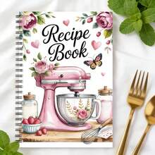 1本复古花卉食谱本，粉色搅拌机封面 - 螺旋装订食谱整理本兼日记本，尺寸小巧，适合烘焙和烹饪，可爱的厨房厨师礼物，包含心形镂空图案和计量单位换算指南 - 耐用的计划页，方便备餐 - 彩色 - 查看 6