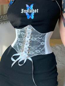 1件装女士白色蕾丝束腰带，性感宫廷风，适合万圣节派对或日常通勤 - 白色 - 查看 4