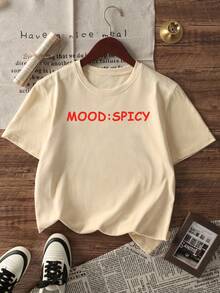1pc Girls Toddler Summer New Short Sleeve T-Shirt, European And American Street Style, Funny Hand-Painted Red Chili Graffiti, Large Back Print, Loose Round Neck Pure Cotton Top, Skin-Friendly Breathable, Vacation Casual Versatile - Apricot - View 4