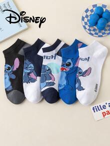 Disney 5双装史迪奇和米奇图案袜子，男女通用隐形袜，透气舒适夏季短袜，新颖时尚 - 彩色 - 查看 2