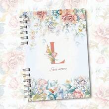A5 Floral Pink And Blue Notebook Personalized With Initial Of The Alphabet - L - View 1