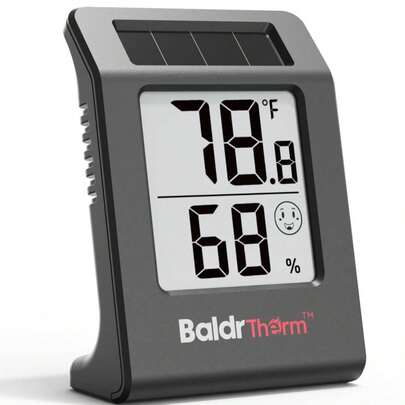 BaldrTherm Humidity Meter Hygrometer, Solar-Powered Room Thermometer Indoor Digital Temperature Sensor Monitor, 2.2''Humidity Gauge For Baby Rooms, Home, Office, 1Pack, Black
