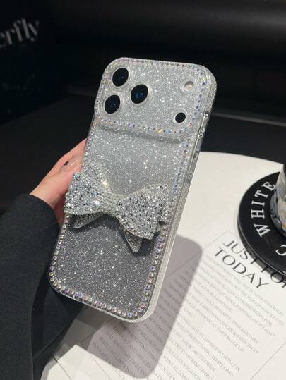 1pc Rhinestone Bow Soft TPU Phone Case Compatible With IPhone