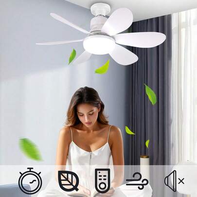 40W Dimmable LED Ceiling Fan With Remote Control, E27 Socket, Suitable For Bedroom & Living Room, 6 Blades, 3 Wind Speeds, Timer Function