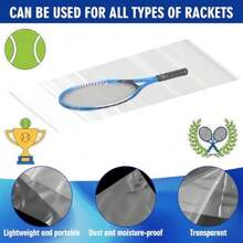 100 Pack Disposable Plastic Tennis Racquet Bags Bulk Clear Polythene Tennis Rackets Storage Cover Bag 14" x 33" for Standard Rackets Sport Team  Club Supply Equipment Protection - Transparente - Ver 4