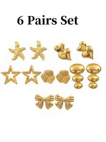 Stainless Steel Gold Earrings Set For Women, 4/6/8/10 Pairs Hypoallergenic Cute Bow Geometric Heart Studs Jewelry Gifts For Mother's Day - Multicolor - View 16