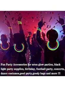 200支升级版荧光棒，派对荧光棒，高品质辅助荧光棒，彩色婚礼荧光棒，持久发光8-12小时，适用于招待会、音乐会、酒吧、夜总会、派对灯光秀等场合（数量为荧光棒+连接器），随机包装 - 彩色 - 查看 6