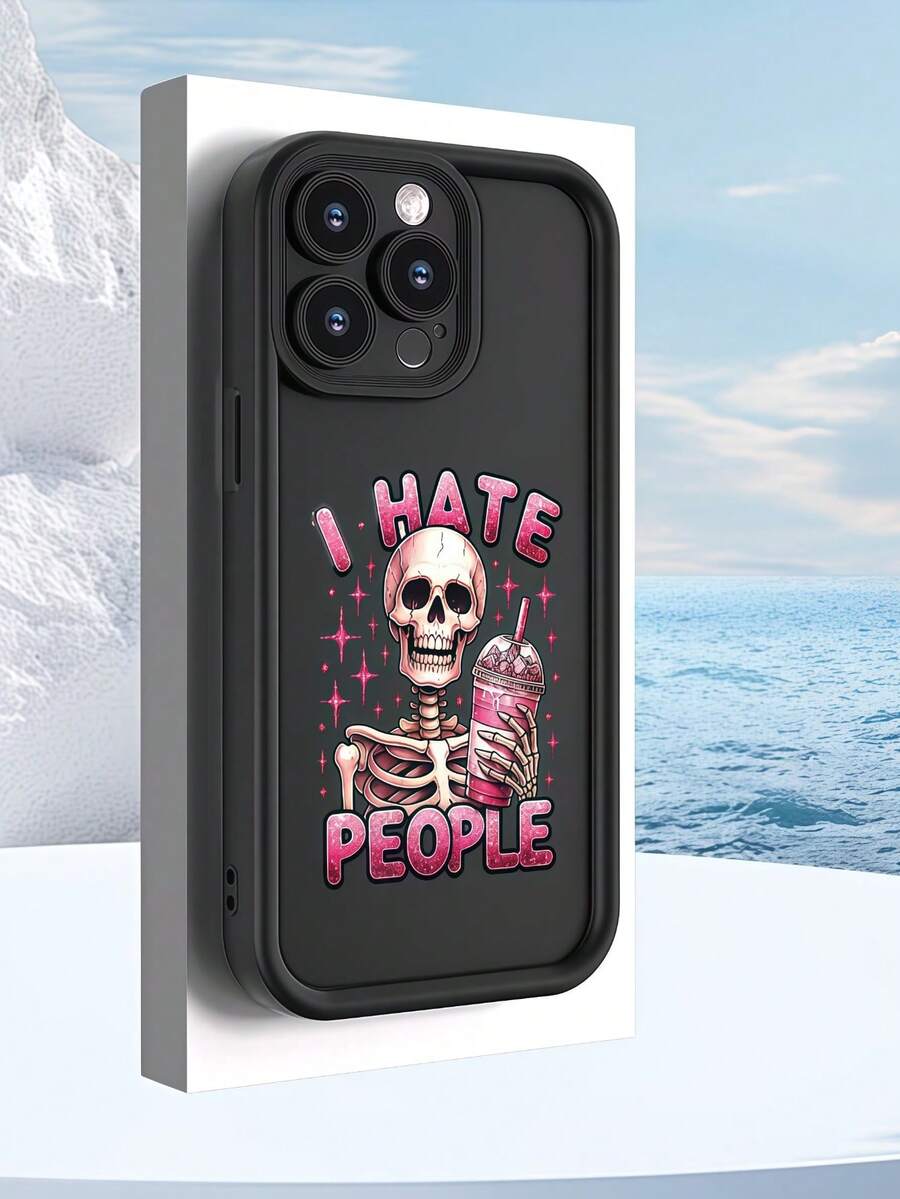 1个多巴胺渐变骷髅手机壳，兼容 16/17 Pro Max，全包防震保护套，简约设计，可爱卡通风格，完美保护您的手机，兼容荣耀X7/三星Galaxy A56 5G/Smart 8/Hot 40/传音Spark 30C/Spark Go 2024/红米Note 14 5G/摩托罗拉Moto E22/E22i/OPPO A54，国际版，非国内版 - 黑色 - 查看 1