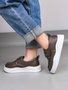 1 Pair Children Flat Shoes, 2026 New Boys Girls Leather Shoes, Casual Running Campus Sports Sneakers - Brown - View 6