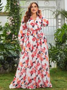 Faeriesty Elegantes A-Linien Maxikleid in Große Größen mit V-Ausschnitt und Langarm, geeignet für formelle Anlässe, Hochzeiten, Galas, Partys und Preisverleihungen - Weiss - Übersicht 1