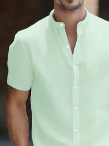Áo sơ mi nam tay ngắn thoải mái, kiểu dáng cổ điển retro, dáng ôm vừa vặn. - Màu xanh Bạc hà - Xem 3