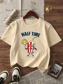 1件装男童休闲印花圆领短袖T恤，夏季学生装 - 一款百搭T恤，为每个孩子带来欢乐和幸福！ - 杏色 - 查看 3