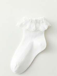 1pc Kids Heart Lace Mesh Socks, White Girls Soft Breathable Short Socks, Cute & Fashionable For Spring/Summer - Multicolor - View 4