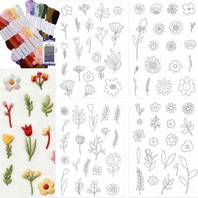ملصقات التطريز القابلة للذوبان في الماء بنقوش الزهور البرية، لاصقة ذاتية للقماش غير المنسوج للخياطة DIY