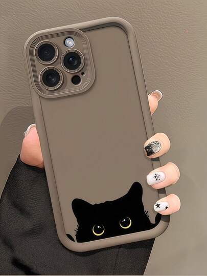 1 pieza Funda de teléfono con marco de escalera de gato negro lindo compatible con Apple 16/17 Pro Max, cubierta protectora a prueba de golpes de Body completo, diseño minimalista, estilo de dibujos animados suave, protege perfectamente su teléfono, adecuado para Honor X7/Galaxy A56 5G/ Smart 8/ Hot 40/Transsion Spark 30C/Spark Go 2024/Compatible con Redmi Note 14 5G/ Moto E22/E22i/Compatible con Oppo A54