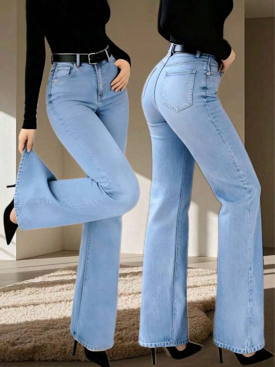 New Women Straight Leg Jeans, Loose Fit Casual Street Style Brand Relaxed Fit Jeans, Women Denim Pants And Clothing Spring - 灰色 - 查看 1