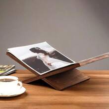 1个现代简约木质书架，高度和角度可调节，坚固的交叉框架设计，无需电源，适用于家庭办公室、厨房、阅读区、咖啡桌，可放置书籍、杂志、食谱等，节省空间的展示架 - A - 查看 2