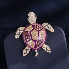 Cute Sparkly Rhinestone Turtle Brooch - Multi-Color Fashion Accessory Pin Gift For Women, Gold-Toned Frame With Sparkling Crystal Inlay, Ideal Accessory For Daily Outfits, Gifts For Ocean & Fashion Enthusiasts & Stylish Decor - 藍色 - 查看 2