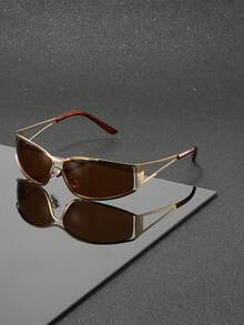 Y2K Retro Futuristic Glasses, Unisex, Unique Hollow-Out Luxury Frame, Slimming Daily Commute Essential - Multicolor - View 11