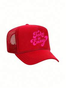 1pc "Take It Easy" Printed Unisex Truck Driver Baseball Mesh Cap With Drawstring, Adjustable Buckle Closure, Non-Stretch, Graphic Design - Baseball Cap - View 25