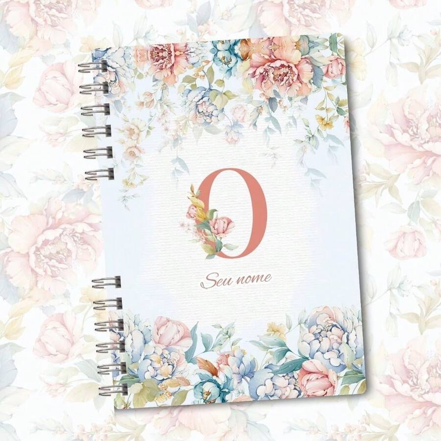 A5 Floral Pink And Blue Notebook Personalized With Initial Of The Alphabet - Q - View 1