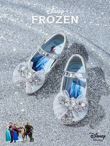 Disney 1 Pair Licensed Princess Shoes, Suitable For Daily And Holiday Outdoor Wear, Comfortable, Non-Slip, Breathable (Children Flat Shoes, Girls Shoes, Princess Shoes, Queen Shoes) - Silver - View 1