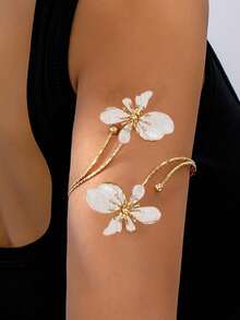 1 件铁合金双头珐琅彩花可打开手镯，简约时尚优雅，适合母亲节礼物、派对和日常佩戴 - 花朵臂手鐲 - 查看 7