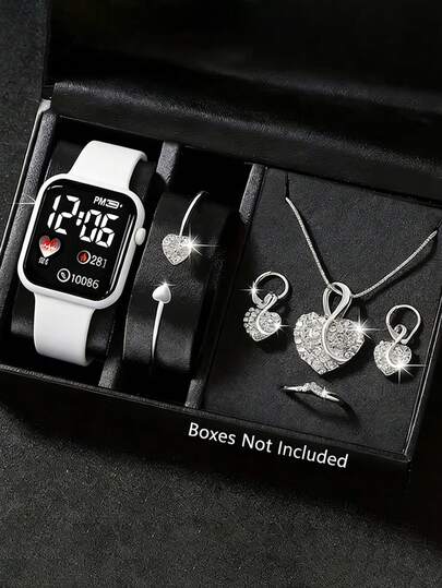 LED Electronic Watch And Butterfly Bracelet, Necklace, Ring, Earring Set, Suitable For School, Holiday, Party Gifts