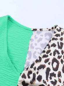 Acelitt Women's Casual Loose Fit Colorblock Leopard Print Shirt, Summer - Green - View 4