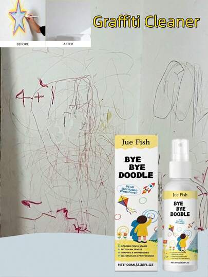 JUE FISH 1pc 100ML/White Wall Graffiti Cleaner, Home Wall Graffiti Stain Coverage Care, Pencil Crayon Instant Cleaning Spray, Random Delivery Of New And Old Versions