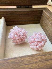 1 Pair Delicate Minimalist Fashion Woven Flower Stud Earrings, Suitable For Teenage Girls Daily And Festival Wear - Pink - View 1