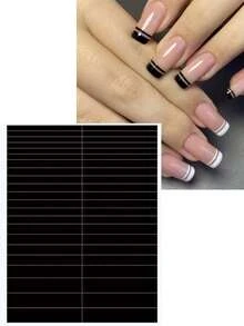 6pcs Hollow French Manicure Stickers, Airbrush Painting Stencil Auxiliary Tools, French Manicure Stickers With Asymmetrical Line Patterns, Nail Art Decorations - Black - View 6