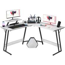 Escritorio de juegos en forma de L, escritorio de esquina para computadora, mesa de escritorio para juegos de PC con soporte elevado para monitor grande para oficina en casa, estación de trabajo resistente para escribir (Blanco clásico, 51 pulgadas) - Blanco clásico - Ver 1