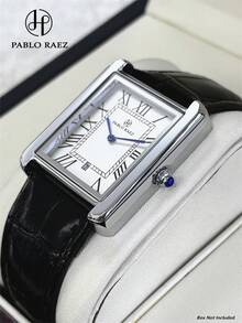 Đồng hồ nam Pablo Raez 1 chiếc, thiết kế sang trọng, hình chữ nhật, bằng thép không gỉ, kiểu dáng cổ điển, màu bạc, chống oxy hóa, dây đeo bằng sợi nhỏ màu đen, mạ IPS, thiết kế thời trang, phụ kiện mùa hè cho nam giới, chống nước 50m, đính đá. - Mặt số tỷ lệ La Mã - Xem 13