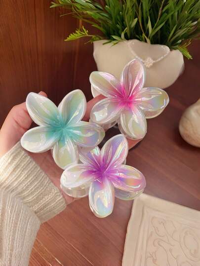 1pc/3pcs/6pcs Floral Print Casual ABS Plastic Pearl Flower Hair Claw Clips, Ombre Gradient, European & American Fashion Hair Accessories For Women
