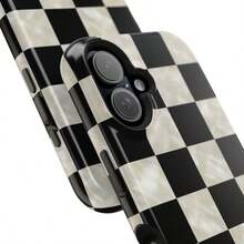 黑白珍珠格纹防震手机壳 - 兼容 17/16/15/14/13 Pro Plus Max - 黑與白 - 查看 7