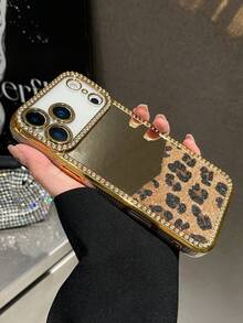 Funda de teléfono de moda con estampado de leopardo y cristales - Multicolor - Ver 4