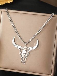 Stainless Steel Bull Head Pendant Necklace, Punk Fashion Cool Style, Suitable For Daily Wear, Bars, Music Festivals - Necklace - View 5