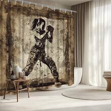 1pc Female Boxer Fighting Stance Shower Curtain - Vintage Grunge Boxing Theme With Female Boxers & Punching Design, -Fade, Machine Washable Bathroom Decor (59x70.8/70.8x70.8/70.8x78.7/90.5x70.8in) - Boxing Room - Nhiều màu - Xem 3