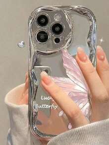 1pc Electroplated New Cream Texture Wavy Edge Butterfly Colorful Painting Cute Protective Phone Case Compatible With IPhone 10, Candy Colorful Painting Shockproof Creative Phone Case Compatible With IPhone 14, Applicable To 15 Pro Max, 13, 14, 11, XR/7/8, Colorful Painting TPU Shockproof Soft Case Compatible With IPhone XSvalentine's Day Phone Cases - 款式6(1pc) - 查看 3