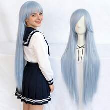 Universal Anime Cosplay Extra Long Straight Wig With Side Bangs - Blue Flaxen Green Purple Versatile Heat Resistant Synthetic Hair With A Long Fringe For Daily Party Holiday & Cos Events - Multicolor - View 15