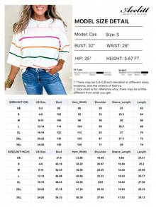 Acelitt Casual Contrast Stripe Off-Shoulder 3/4 Sleeve Ribbed Crew Neck Knit Top, Suitable For All Seasons - Multicolor - View 5