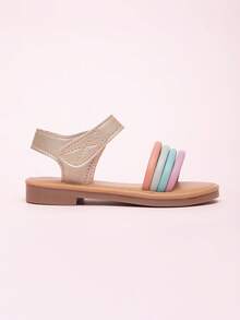 1 Pair Summer Party & Wedding Cute Striped Woven Hook And Loop Princess Style Lace Flat Sandals For Toddler Girls - Multicolor - View 3