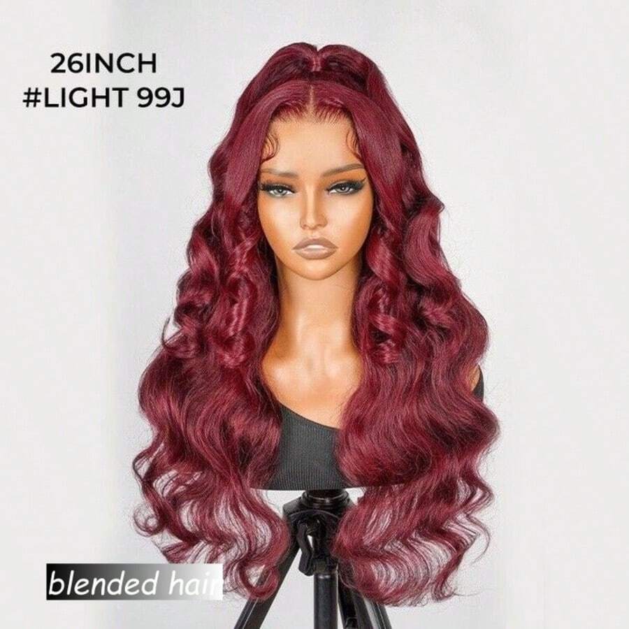 10-36 Inch Human Blended Hair Wig Body Wave Lace Front Wigs 180% Density 13x4 Pre Plucked HD Front Lace Wig Natural Hairline With Baby Hair Glueless Wigs For Women 99J Burgundy - S99J/BUG - View 1